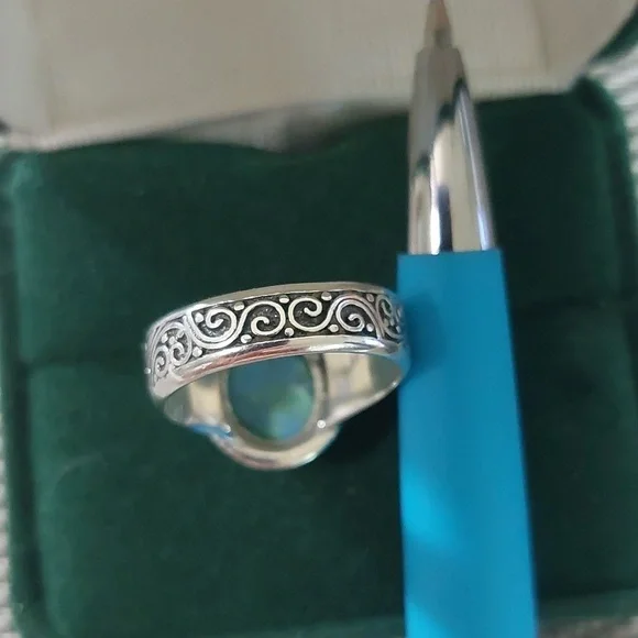 Sterling Silver Genuine Turquiose Oxidized Men's Ring sz 8 or 9